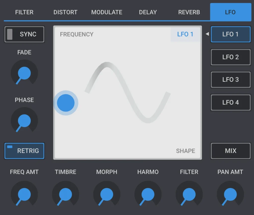 Elastic OSC LFO section with four LFOs