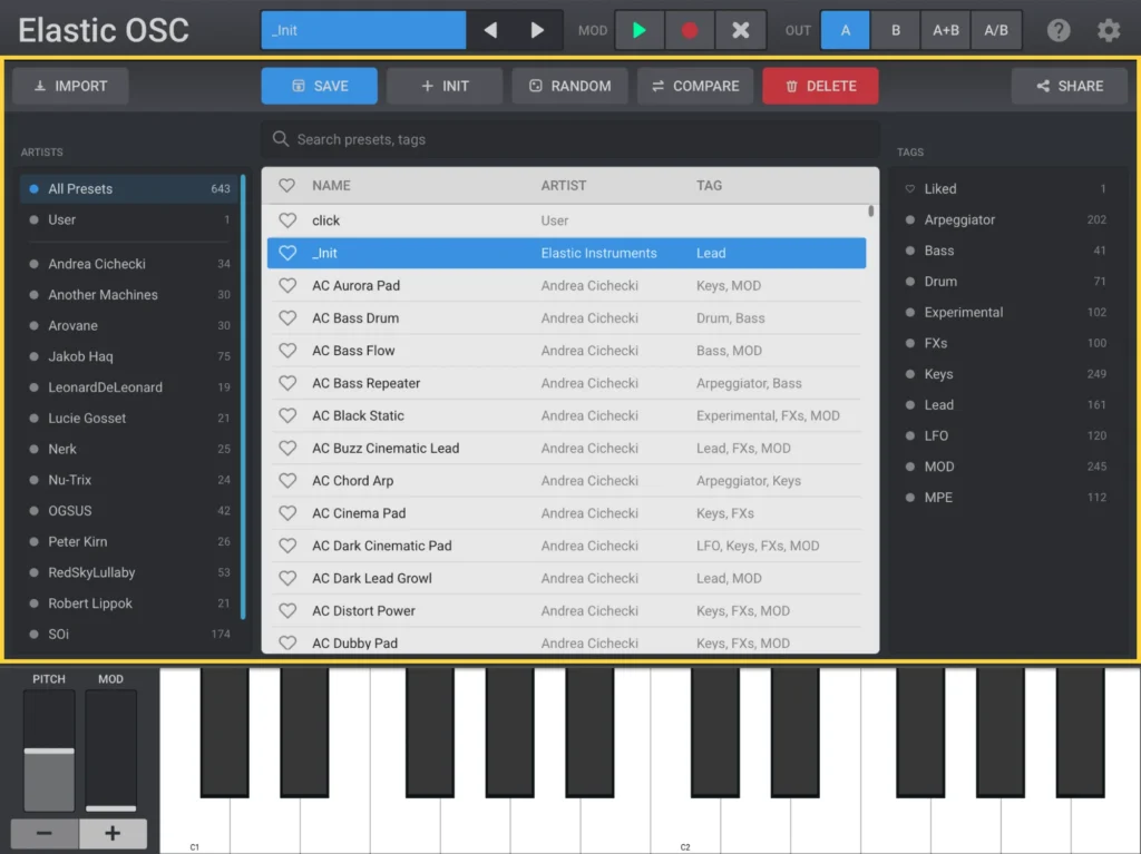 Elastic OSC preset manager